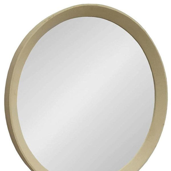 Homeroots 20" Cream Round Wood Framed Accent Mirror  50% Mango Wood,25% Mdf,25% Mirror 485115