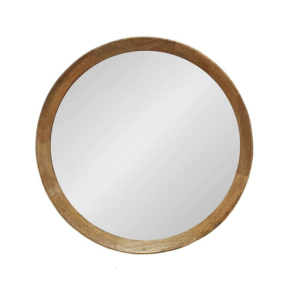 Homeroots 20" Natural Round Wood Framed Accent Mirror  50% Mango Wood,25% Mdf,25% Mirror 485116