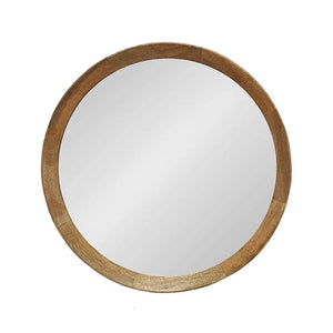 Homeroots 20" Natural Round Wood Framed Accent Mirror  50% Mango Wood,25% Mdf,25% Mirror 485116