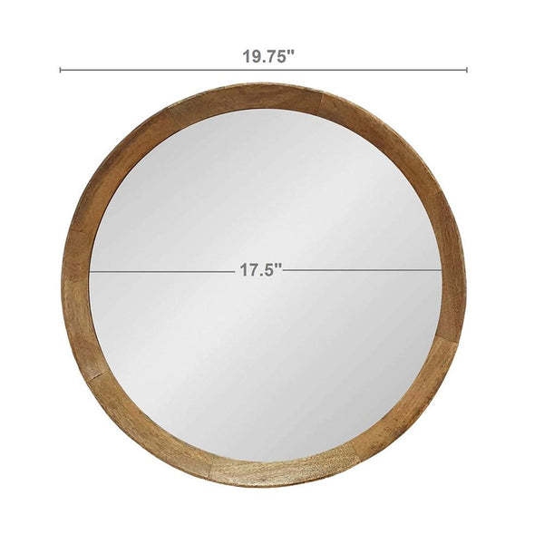 Homeroots 20" Natural Round Wood Framed Accent Mirror  50% Mango Wood,25% Mdf,25% Mirror 485116