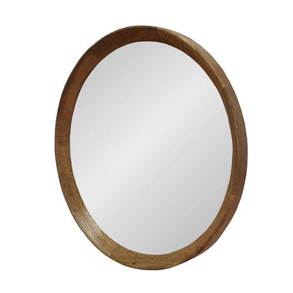 Homeroots 20" Natural Round Wood Framed Accent Mirror  50% Mango Wood,25% Mdf,25% Mirror 485116