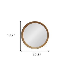 Homeroots 20" Natural Round Wood Framed Accent Mirror  50% Mango Wood,25% Mdf,25% Mirror 485116