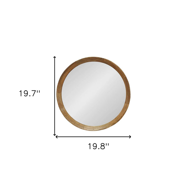 Homeroots 20" Natural Round Wood Framed Accent Mirror  50% Mango Wood,25% Mdf,25% Mirror 485116