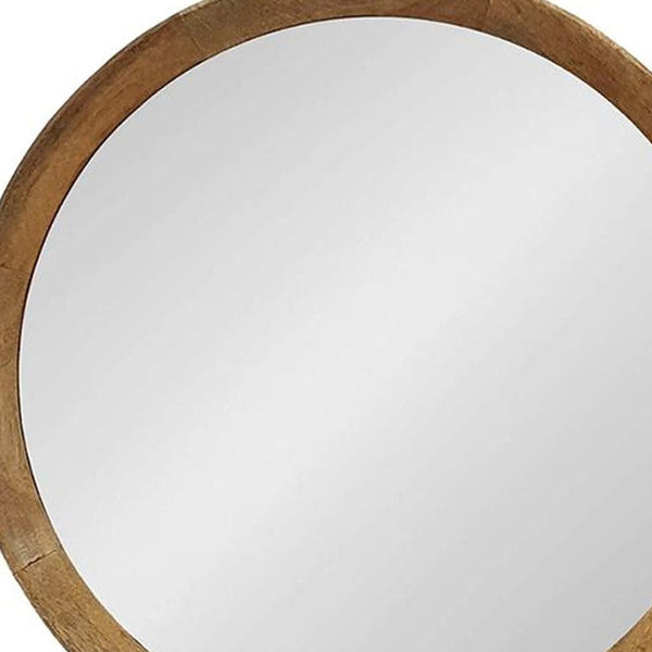 Homeroots 20" Natural Round Wood Framed Accent Mirror  50% Mango Wood,25% Mdf,25% Mirror 485116