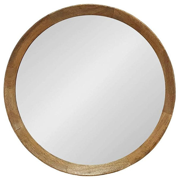 Homeroots 20" Natural Round Wood Framed Accent Mirror  50% Mango Wood,25% Mdf,25% Mirror 485116