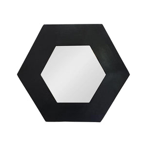Homeroots 19" Black Hexagon Wood Framed Accent Mirror  60% Teak Wood,20% Mdf,20% Mirror 485117