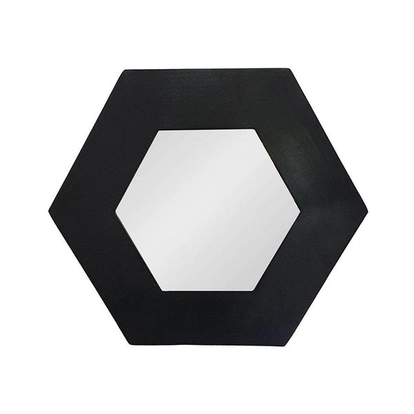 Homeroots 19" Black Hexagon Wood Framed Accent Mirror  60% Teak Wood,20% Mdf,20% Mirror 485117