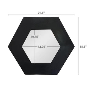 Homeroots 19" Black Hexagon Wood Framed Accent Mirror  60% Teak Wood,20% Mdf,20% Mirror 485117