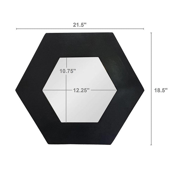 Homeroots 19" Black Hexagon Wood Framed Accent Mirror  60% Teak Wood,20% Mdf,20% Mirror 485117