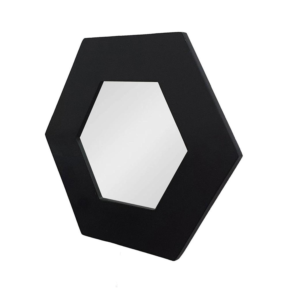 Homeroots 19" Black Hexagon Wood Framed Accent Mirror  60% Teak Wood,20% Mdf,20% Mirror 485117