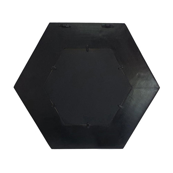 Homeroots 19" Black Hexagon Wood Framed Accent Mirror  60% Teak Wood,20% Mdf,20% Mirror 485117