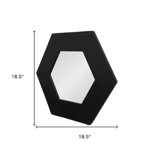 Homeroots 19" Black Hexagon Wood Framed Accent Mirror  60% Teak Wood,20% Mdf,20% Mirror 485117
