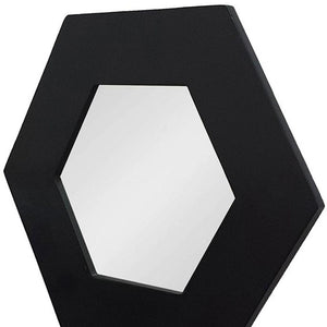 Homeroots 19" Black Hexagon Wood Framed Accent Mirror  60% Teak Wood,20% Mdf,20% Mirror 485117