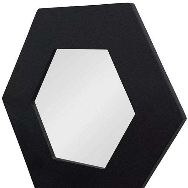 Homeroots 19" Black Hexagon Wood Framed Accent Mirror  60% Teak Wood,20% Mdf,20% Mirror 485117