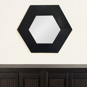 Homeroots 19" Black Hexagon Wood Framed Accent Mirror  60% Teak Wood,20% Mdf,20% Mirror 485117