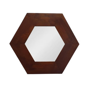 Homeroots 19" Dark Brown Hexagon Solid Wood Framed Accent Mirror  60% Teak Wood,20% Mdf,20% Mirror 485118