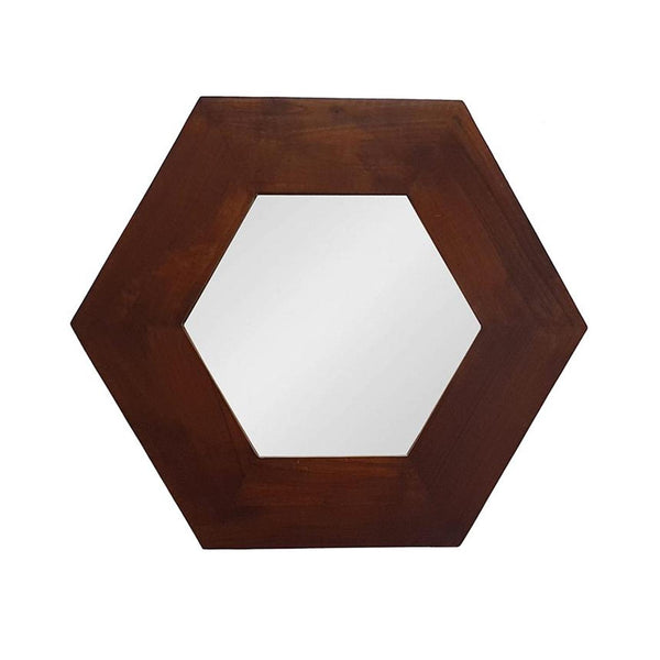 Homeroots 19" Dark Brown Hexagon Solid Wood Framed Accent Mirror  60% Teak Wood,20% Mdf,20% Mirror 485118