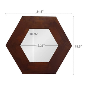 Homeroots 19" Dark Brown Hexagon Solid Wood Framed Accent Mirror  60% Teak Wood,20% Mdf,20% Mirror 485118