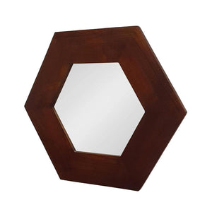Homeroots 19" Dark Brown Hexagon Solid Wood Framed Accent Mirror  60% Teak Wood,20% Mdf,20% Mirror 485118