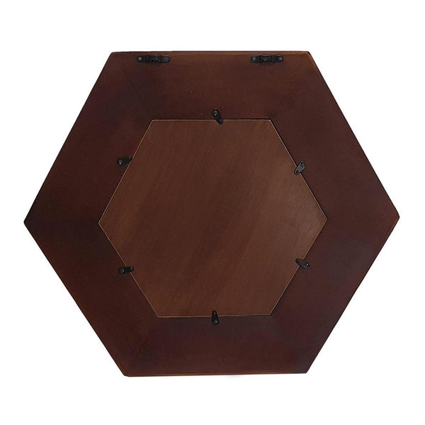 Homeroots 19" Dark Brown Hexagon Solid Wood Framed Accent Mirror  60% Teak Wood,20% Mdf,20% Mirror 485118