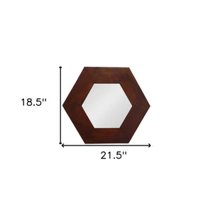 Homeroots 19" Dark Brown Hexagon Solid Wood Framed Accent Mirror  60% Teak Wood,20% Mdf,20% Mirror 485118