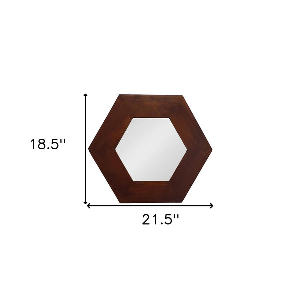 Homeroots 19" Dark Brown Hexagon Solid Wood Framed Accent Mirror  60% Teak Wood,20% Mdf,20% Mirror 485118
