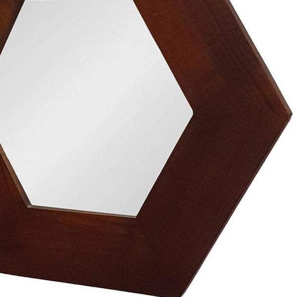 Homeroots 19" Dark Brown Hexagon Solid Wood Framed Accent Mirror  60% Teak Wood,20% Mdf,20% Mirror 485118