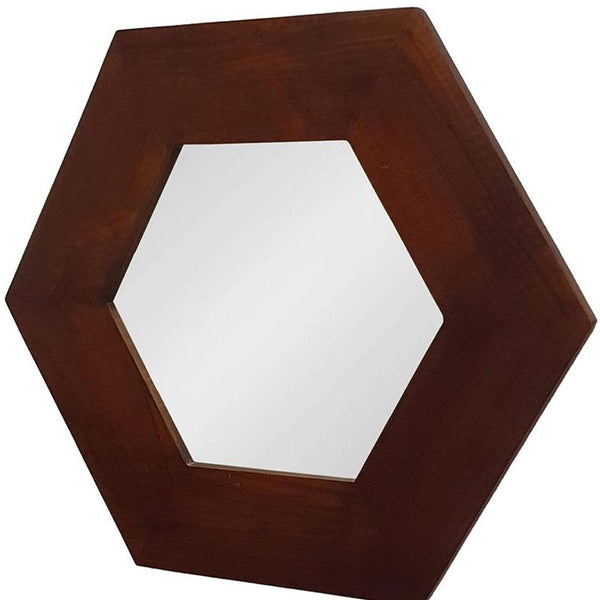 Homeroots 19" Dark Brown Hexagon Solid Wood Framed Accent Mirror  60% Teak Wood,20% Mdf,20% Mirror 485118