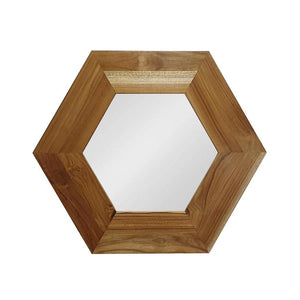 Homeroots 19" Natural Hexagon Solid Wood Framed Accent Mirror  60% Teak Wood,20% Mdf,20% Mirror 485119