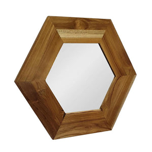 Homeroots 19" Natural Hexagon Solid Wood Framed Accent Mirror  60% Teak Wood,20% Mdf,20% Mirror 485119