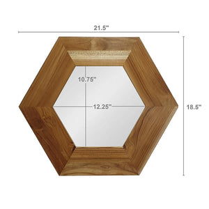Homeroots 19" Natural Hexagon Solid Wood Framed Accent Mirror  60% Teak Wood,20% Mdf,20% Mirror 485119
