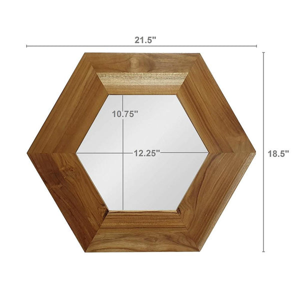 Homeroots 19" Natural Hexagon Solid Wood Framed Accent Mirror  60% Teak Wood,20% Mdf,20% Mirror 485119