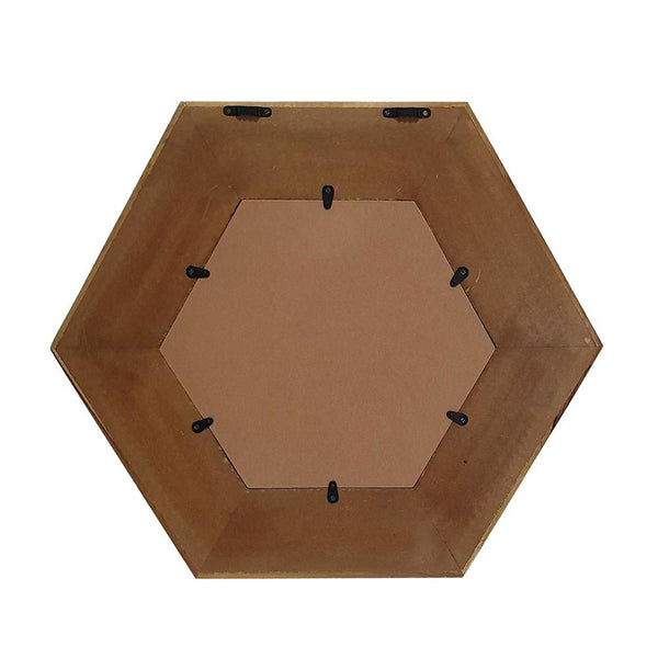 Homeroots 19" Natural Hexagon Solid Wood Framed Accent Mirror  60% Teak Wood,20% Mdf,20% Mirror 485119