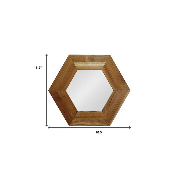 Homeroots 19" Natural Hexagon Solid Wood Framed Accent Mirror  60% Teak Wood,20% Mdf,20% Mirror 485119