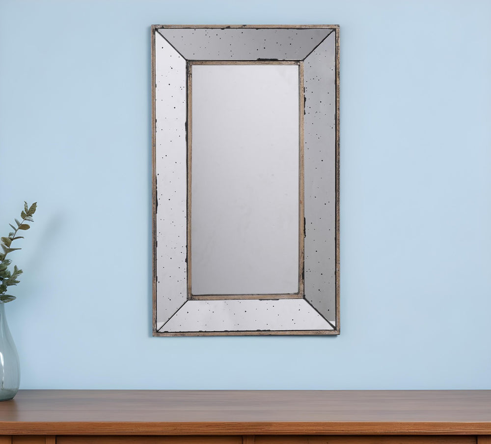 Homeroots 24" Silver Framed Antiqued Accent Mirror  Mdf 485120