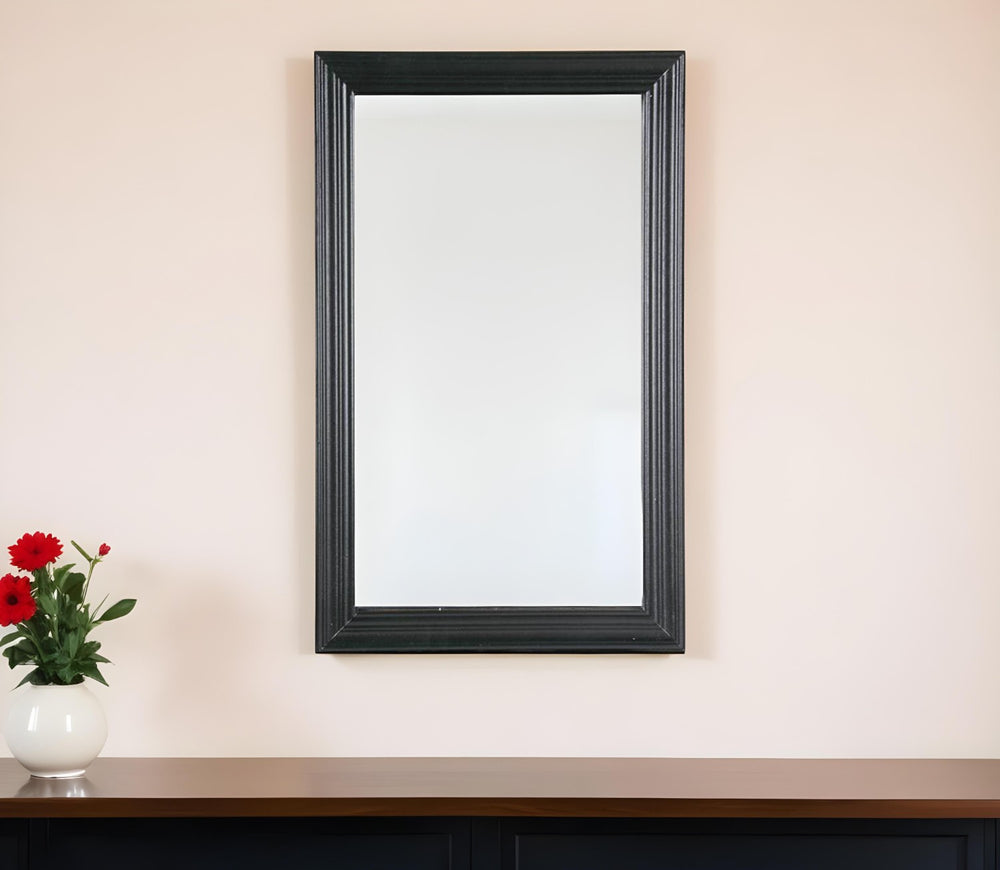 Homeroots 26" Black Beveled Lines Framed Accent Mirror  60% Mdf,40% Glass 485123