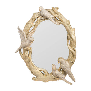 Homeroots 22" Gold Birds And Branches Resin Framed Accent Mirror  70% Polyresin,30% Glass 485125