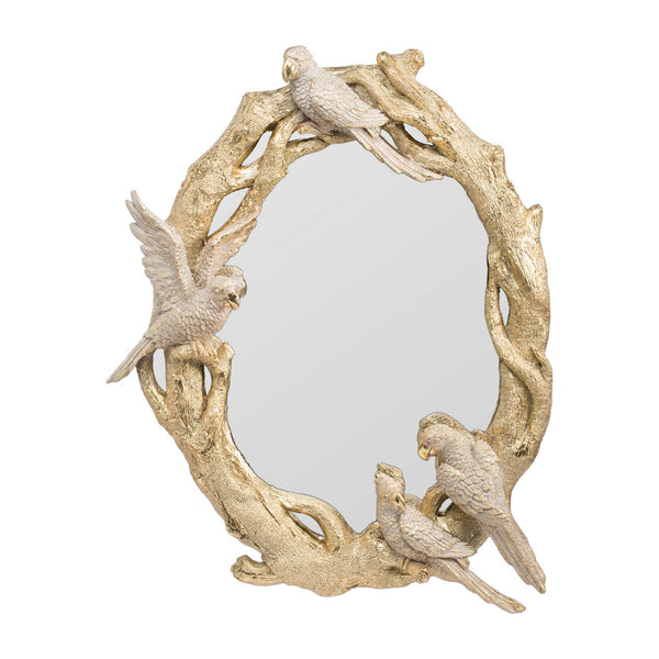 Homeroots 22" Gold Birds And Branches Resin Framed Accent Mirror  70% Polyresin,30% Glass 485125