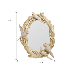 Homeroots 22" Gold Birds And Branches Resin Framed Accent Mirror  70% Polyresin,30% Glass 485125