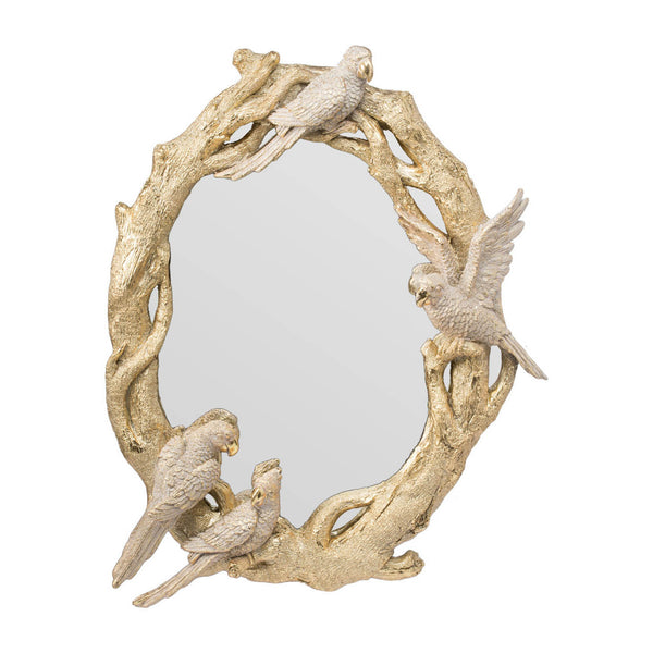Homeroots 22" Gold Birds And Branches Resin Framed Accent Mirror  70% Polyresin,30% Glass 485125