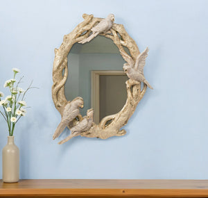Homeroots 22" Gold Birds And Branches Resin Framed Accent Mirror  70% Polyresin,30% Glass 485125
