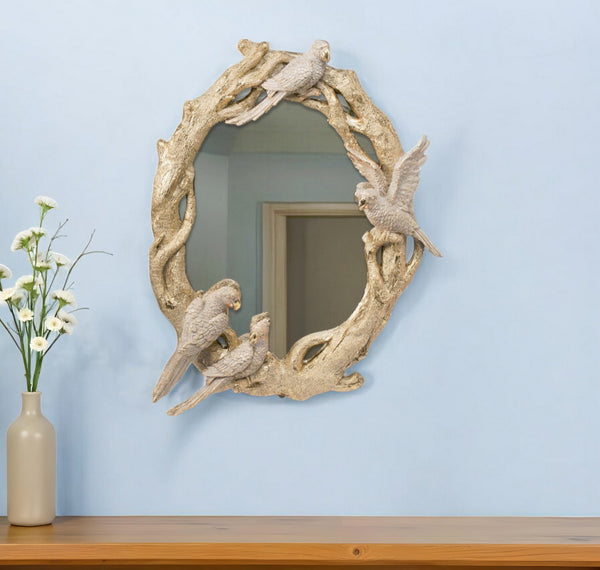 Homeroots 22" Gold Birds And Branches Resin Framed Accent Mirror  70% Polyresin,30% Glass 485125