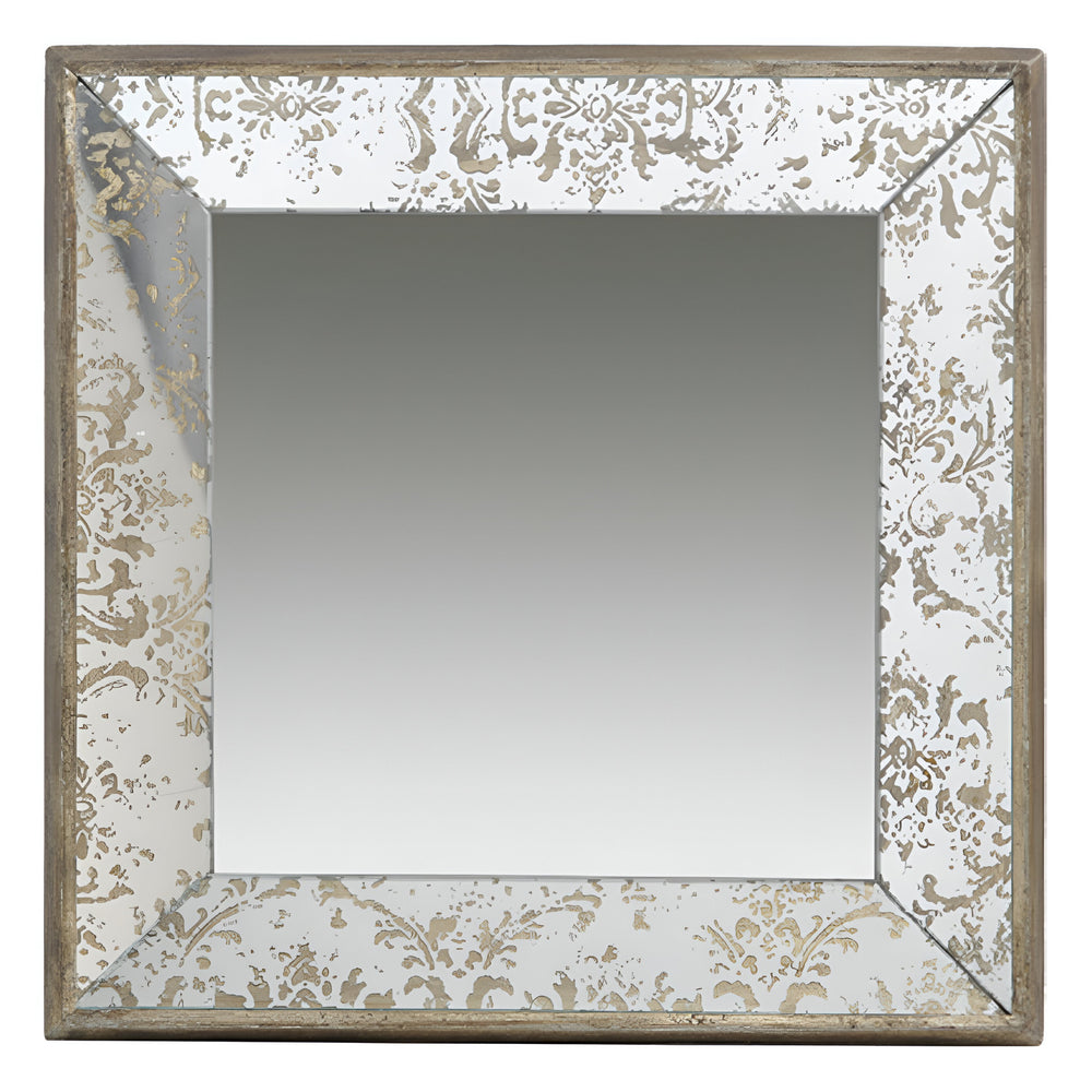 Homeroots 15" Brown Square Framed Antiqued Damask Accent Mirror  Mdf 485126