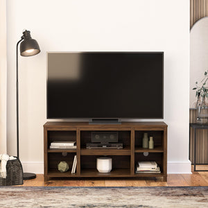 English Elm Parsons TV Stand for TVs up to 50" with ample open shelving, cord management, modern oak finish Walnut B2733P384502