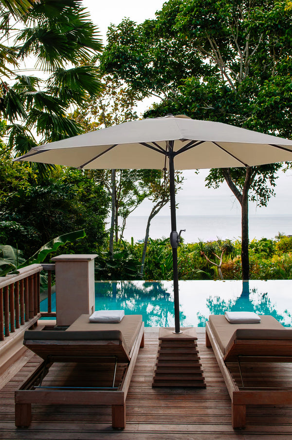 Homeroots 9' Beige Polyester Hexagonal Market Patio Umbrella  Steel,Polyester 485169