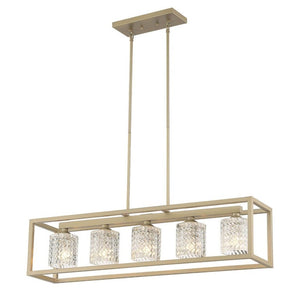 Brass Five Light Kitchen Island Chandelier with Clear Glass Shades Dimmable Fixture