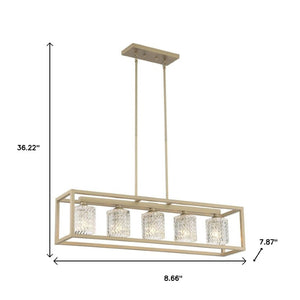 Brass Five Light Kitchen Island Chandelier with Clear Glass Shades Dimmable Fixture