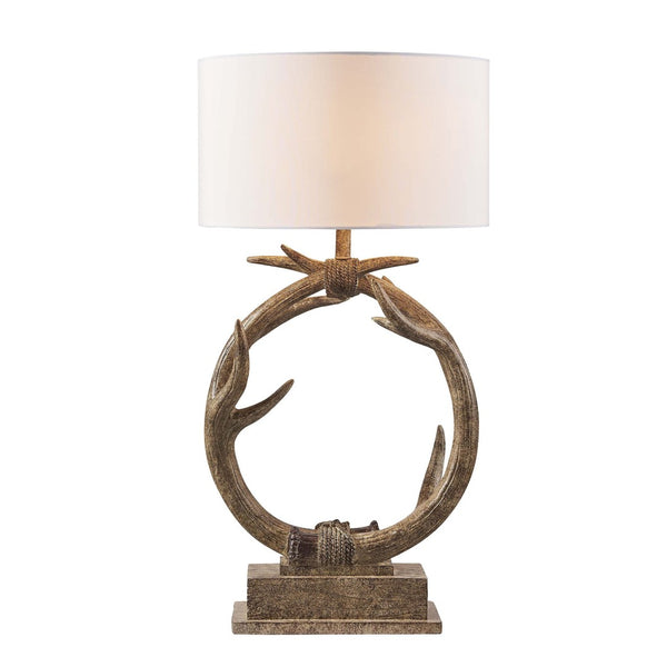 HomeRoots 27" Rustic Faux Antlers Table Lamp with White Drum Shade - Lodge-Style Lighting for Warmth & Charm 485189