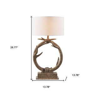 HomeRoots 27" Rustic Faux Antlers Table Lamp with White Drum Shade - Lodge-Style Lighting for Warmth & Charm 485189