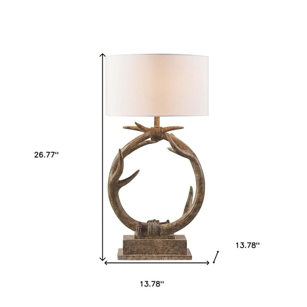 HomeRoots 27" Rustic Faux Antlers Table Lamp with White Drum Shade - Lodge-Style Lighting for Warmth & Charm 485189